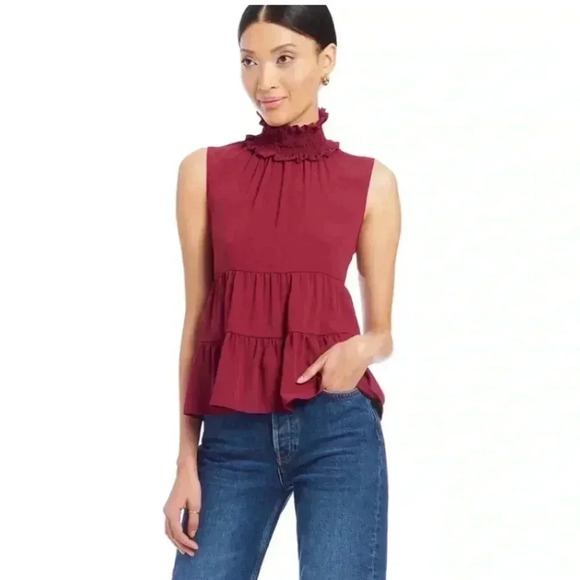 Amanda Uprichard Nadia smocked neck tiered layer blouse - Picture 3 of 10